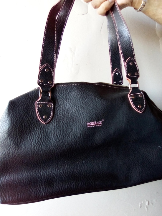 Handbags - Matt & Nat Black Handbag with Pink Trim